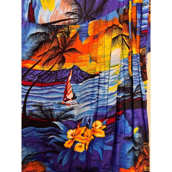 HULA HULA Hawaiian Print Dress Womens XL Midi Sleeveless Floral Beach Vacation - Picture 5 of 12